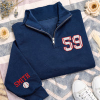 Baseball Mom Embroidered Quarter Zip Sweatshirt, Custom Name Number Baseball Pullover, Personalized Baseball Fan Gift Apparel