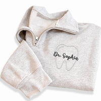 Dental Hygienist Embroidered Quarter Zip Sweatshirt, Personalized Tooth Dental Assistant Pullover, Orthodontist Pediatric Gift