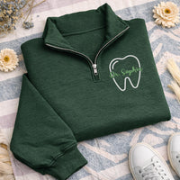 Dental Hygienist Embroidered Quarter Zip Sweatshirt, Personalized Tooth Dental Assistant Pullover, Orthodontist Pediatric Gift