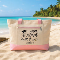 Mastered It Graduation Tote Bag with Zipper, Personalized Masters Degree Gift, Class of 2026 Grad Canvas Bag, College Graduation Gift