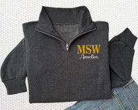 Custom Social Worker Embroidered Quarter Zip Sweatshirt, Personalized School Counselor Pullover with Name, Social Work Graduation Gift