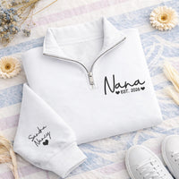 Custom Nana Embroidered Quarter Zip Sweatshirt, Personalized Nana EST Pullover, Christmas Gift for Grandma Nana Mimi New Grandma