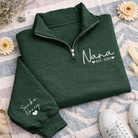 Custom Nana Embroidered Quarter Zip Sweatshirt, Personalized Nana EST Pullover, Christmas Gift for Grandma Nana Mimi New Grandma