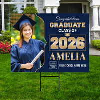 Personalized Graduation Yard Sign 2026 with Photo, Graduate Picture Sign, Class of 2026, Custom Graduation 2026 Yard Sign with Metal H-Stake