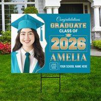 Personalized Graduation Yard Sign 2026 with Photo, Graduate Picture Sign, Class of 2026, Custom Graduation 2026 Yard Sign with Metal H-Stake