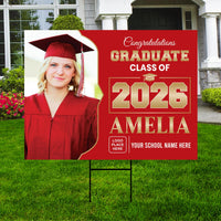 Personalized Graduation Yard Sign 2026 with Photo, Graduate Picture Sign, Class of 2026, Custom Graduation 2026 Yard Sign with Metal H-Stake