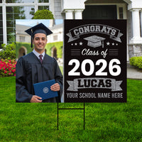 Personalized Graduation Yard Sign 2026 with Photo, Graduate Picture Sign, Class of 2026, Custom Graduation 2026 Yard Sign with Metal H-Stake