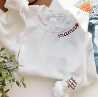 Custom Mama Embroidered Sweatshirt, Kids Names Sleeve Hoodie, Personalized Mom Shirt, Mommy Long Sleeve Shirt, Pregnancy Birthday Gift