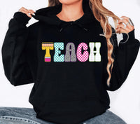 Neon Checkered Teach Shirt, Teacher Back to School Shirt, Neon Distressed Teach Tee, Coquette Teacher Shirt, Gifts for Teachers