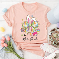 Personalized Teacher Easter Bunny Sweatshirt, Easter Teacher Shirt, Teacher Pencil Coquette Bunny Tee, Hoppy Teacher Easter Shirt