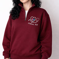 Personalized Nurse Embroidered Quarter Zip Sweatshirt, Baby Feet Stethoscope Pullover, NICU L&D Pediatric Midwife Doula Doctor Gift