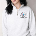 Personalized Nurse Embroidered Quarter Zip Sweatshirt, Baby Feet Stethoscope Pullover, NICU L&D Pediatric Midwife Doula Doctor Gift