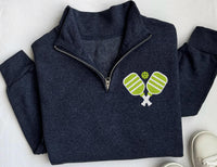 Pickleball Embroidered Quarter Zip Sweatshirt, Pickle Ball Pullover, Pickleball Team Wear Gift, Player Coach Pickle Ball Quarter Zip