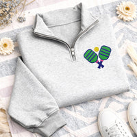 Pickleball Embroidered Quarter Zip Sweatshirt, Pickle Ball Pullover, Pickleball Team Wear Gift, Player Coach Pickle Ball Quarter Zip