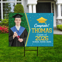 Personalized Graduation Yard Sign 2026 with Photo, Graduate Picture Sign, Class of 2026, Custom Graduation 2026 Yard Sign with Metal H-Stake