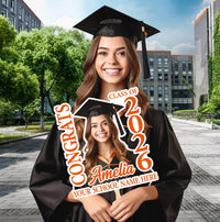 Custom Graduation Face Fan with Photo, Class of 2026 Big Head Cutout Fan, Personalized Congrats Grad Hand Fan with Wooden Stick