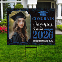 Personalized Graduation Yard Sign 2026 with Photo, Graduate Picture Sign, Class of 2026, Custom Graduation 2026 Yard Sign with Metal H-Stake