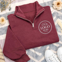 Custom Logo Embroidered Quarter Zip Sweatshirt, Personalized Company Pullover, Business Team Uniform Quarter Zip Sweater