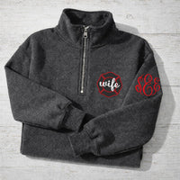 Firefighter Wife Embroidered Quarter Zip Sweatshirt, Maltese Cross Badge Number Pullover, Fireman Girlfriend Fiancée Gift