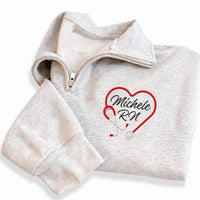 Medical Heart Stethoscope Embroidered Quarter Zip Sweatshirt, Custom Nurse Pullover, RN CNA LPN Gift, Healthcare Worker Apparel