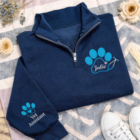 Vet Tech Paw Stethoscope Embroidered Quarter Zip Sweatshirt, Personalized Veterinarian Monogram Pullover, Animal Rescue Gift