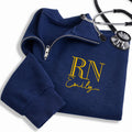 Custom Nurse Embroidered Quarter Zip Sweatshirt, Personalized RN Pullover, Medical Nurse Quarter Zip Sweater, Healthcare Gift