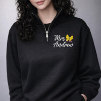 Personalized Teacher Embroidered Quarter Zip Sweatshirt, Pencil Bow School Colors Pullover, Cute Teacher Gift, Back to School