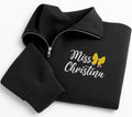 Personalized Teacher Embroidered Quarter Zip Sweatshirt, Pencil Bow School Colors Pullover, Cute Teacher Gift, Back to School