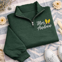 Personalized Teacher Embroidered Quarter Zip Sweatshirt, Pencil Bow School Colors Pullover, Cute Teacher Gift, Back to School
