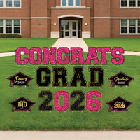 Congrats Grad 2026 Yard Sign Set, Graduation Party Lawn Decorations, Class of 2026 Outdoor Yard Decor Letters with Stakes