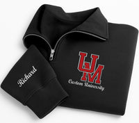 Personalized College Embroidered Quarter Zip Sweatshirt, Custom University Logo Pullover, Graduation Gift College Student Apparel