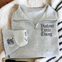 Fourth Wing Dragon Embroidered Quarter Zip Sweatshirt, Book Lover Pullover, Fantasy Reader Gift, Dragon Sleeve Cozy Zip Sweater