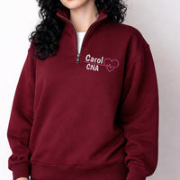 Personalized Nurse Embroidered Quarter Zip Sweatshirt, Custom RN LPN CNA Pullover, Nursing Graduation Gift, Nurse Gift Apparel