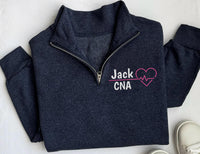 Personalized Nurse Embroidered Quarter Zip Sweatshirt, Custom RN LPN CNA Pullover, Nursing Graduation Gift, Nurse Gift Apparel