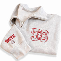 Baseball Mom Embroidered Quarter Zip Sweatshirt, Custom Name Number Baseball Pullover, Personalized Baseball Fan Gift Apparel
