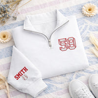 Baseball Mom Embroidered Quarter Zip Sweatshirt, Custom Name Number Baseball Pullover, Personalized Baseball Fan Gift Apparel