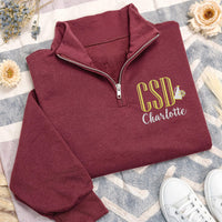 Cheerleader Embroidered Quarter Zip Sweatshirt, Personalized Name Team Colors Pullover, Custom Cheer Mom Cheerleader Gift Apparel