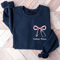 Custom Nurse Sweatshirt, Bow Stethoscope Shirt, Personalized Nurse Tee, Healthcare Worker Shirt, Doctor Nurse Shirt, Gifts for Nurses