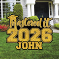 Custom Name Mastered It 2026 Yard Sign, Graduation Lawn Decoration, Class of 2026 Outdoor Yard Decor, Congrats Grad Party Sign with Stakes