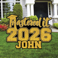 Custom Name Mastered It 2026 Yard Sign, Graduation Lawn Decoration, Class of 2026 Outdoor Yard Decor, Congrats Grad Party Sign with Stakes