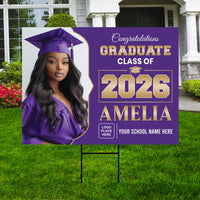 Personalized Graduation Yard Sign 2026 with Photo, Graduate Picture Sign, Class of 2026, Custom Graduation 2026 Yard Sign with Metal H-Stake