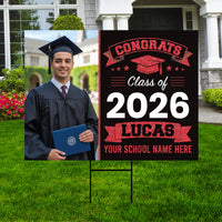 Personalized Graduation Yard Sign 2026 with Photo, Graduate Picture Sign, Class of 2026, Custom Graduation 2026 Yard Sign with Metal H-Stake
