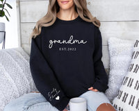 Personalized Grandma Sweatshirt, Custom Grandmother Shirt, Grandchildren Names Sleeve Tee, New Nana Outfit Shirt, Grandma Gift, Front Sleeve