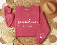 Personalized Grandma Sweatshirt, Custom Grandmother Shirt, Grandchildren Names Sleeve Tee, New Nana Outfit Shirt, Grandma Gift, Front Sleeve