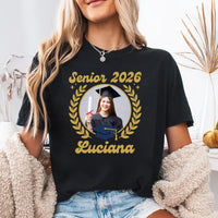Custom Photo Senior 2026 Shirt, Custom Name Graduation Shirt, Class of 2026 Tee, Personalized Senior Shirt, Back Bow Design Shirt, Grad Gift