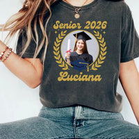 Custom Photo Senior 2026 Shirt, Custom Name Graduation Shirt, Class of 2026 Tee, Personalized Senior Shirt, Back Bow Design Shirt, Grad Gift