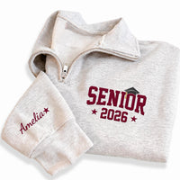 Senior 2026 Embroidered Quarter Zip Sweatshirt, Graduation Pullover, Class of 2026 Apparel, Custom Senior Gift, School Spirit Wear