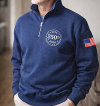 USA 250th Anniversary Embroidered Quarter Zip Sweatshirt, 1776–2026 Patriotic Pullover, 4th of July 250 Years America Gift
