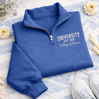 Personalized University Embroidered Quarter Zip Sweatshirt, Custom College Name Pullover, New Student Gift, Campus Apparel
