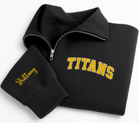 Personalized Mascot Embroidered Quarter Zip Sweatshirt, Custom Sports Team Pullover, School Team Spirit Quarter Zip Gift Apparel